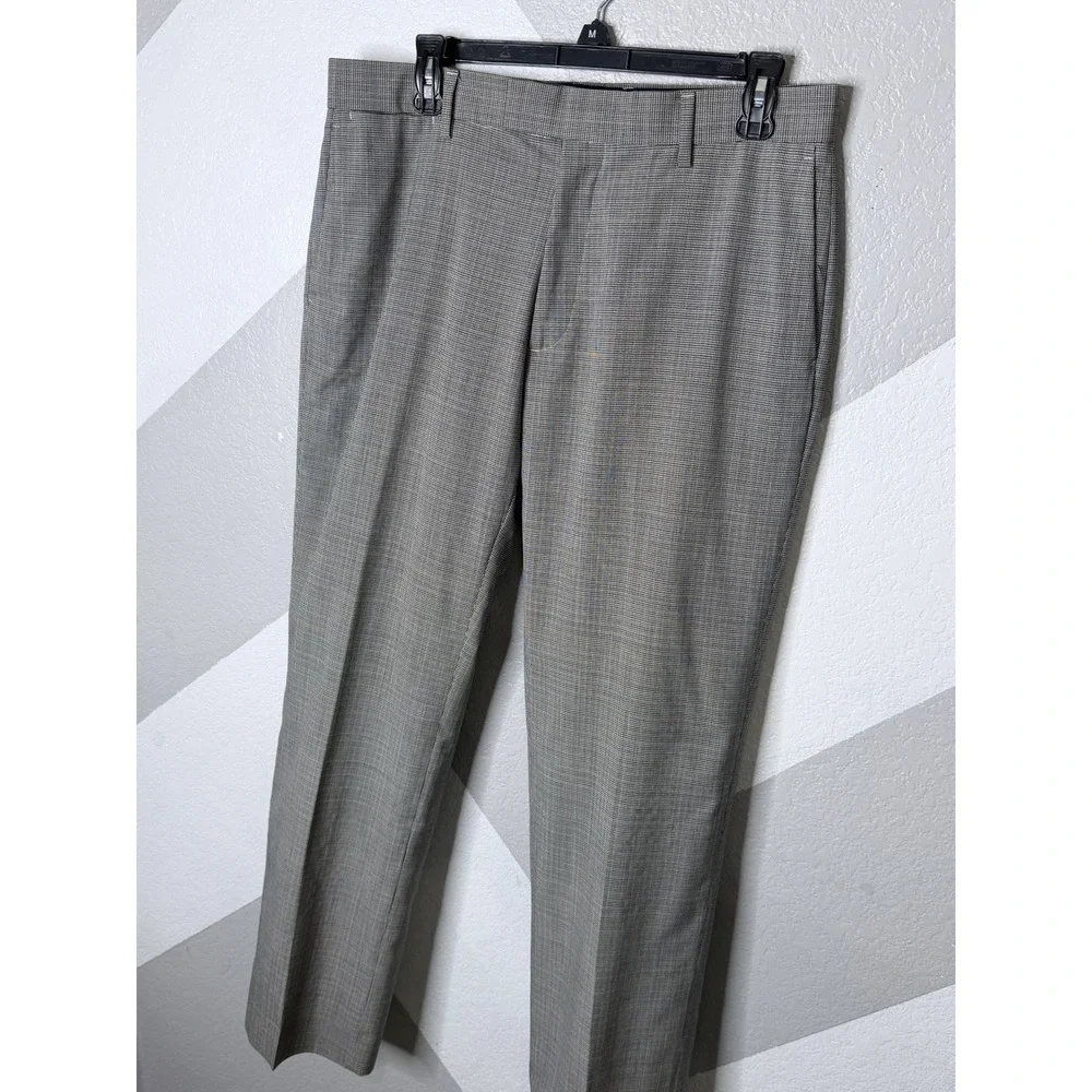 Banana Republic Mens Tailored Fit Wool Flat Dress Pants 33x30 Gray Houndstooth
